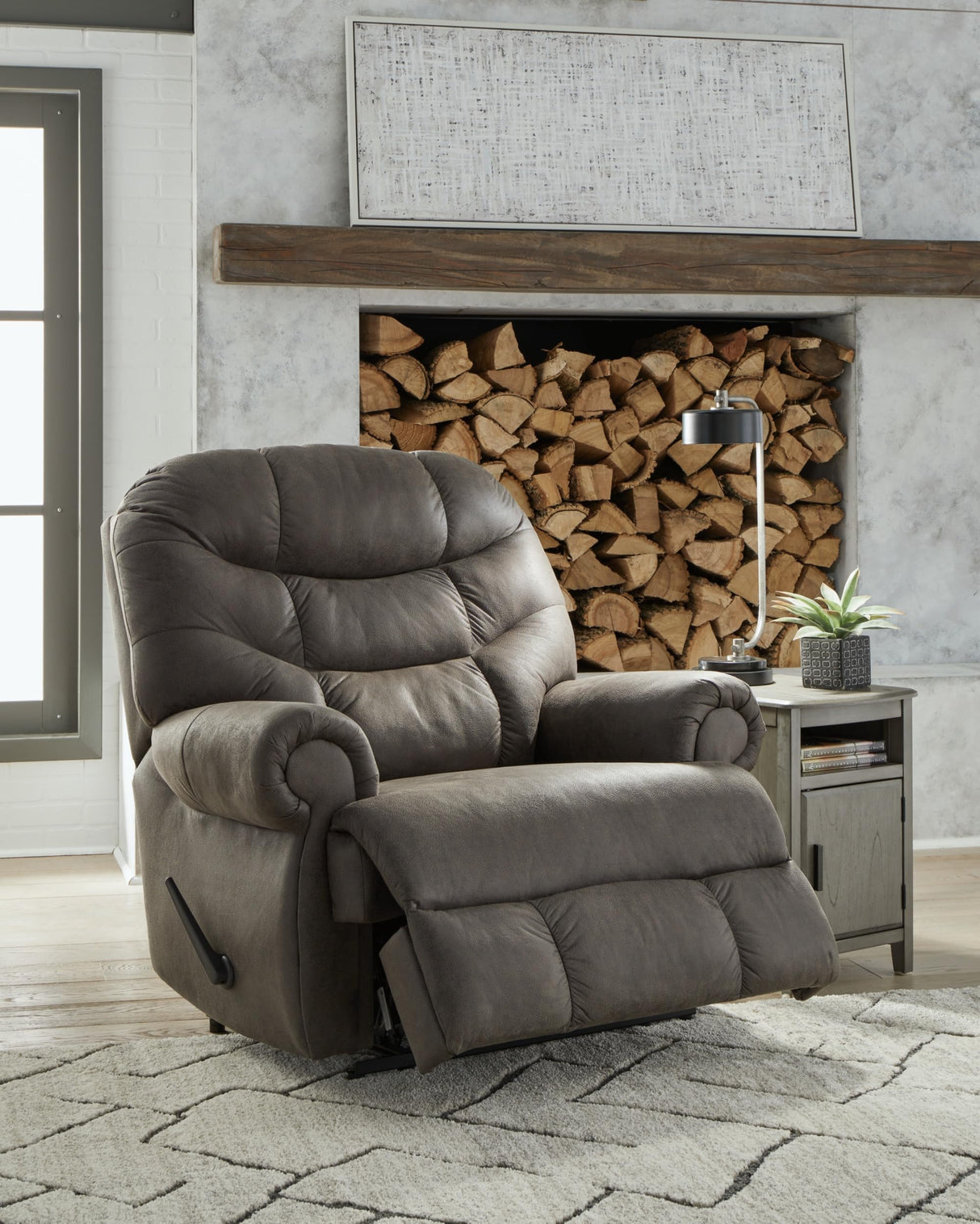 Signature Design by Ashley Camera Time Classic Tufted Faux Leather Zero Wall Recliner, Gray Signature Design by Ashley