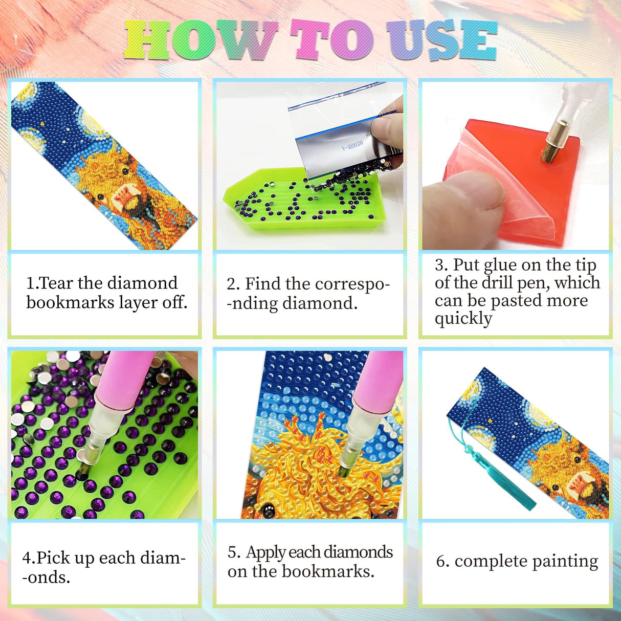 beinkmake 10Pcs Animals and Starry Sky 5D Diamond Art Bookmarks Cute Diamond DIY Painting Bookmarks Rhinestones Beaded Tassel Acrylic Bookmark for Adult Beginner Crafts beinkmake