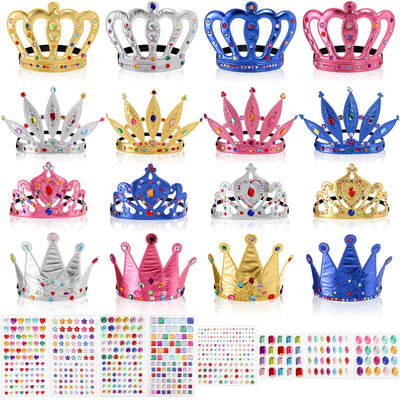 Frcctre 24 Pcs Foam Crowns Set, DIY Foam Princess Tiaras and Crown, Make Your Own Crowns Set with Crystal Diamond Sticker Birthday Party Decoration Favor Supplies for Kids and Adults