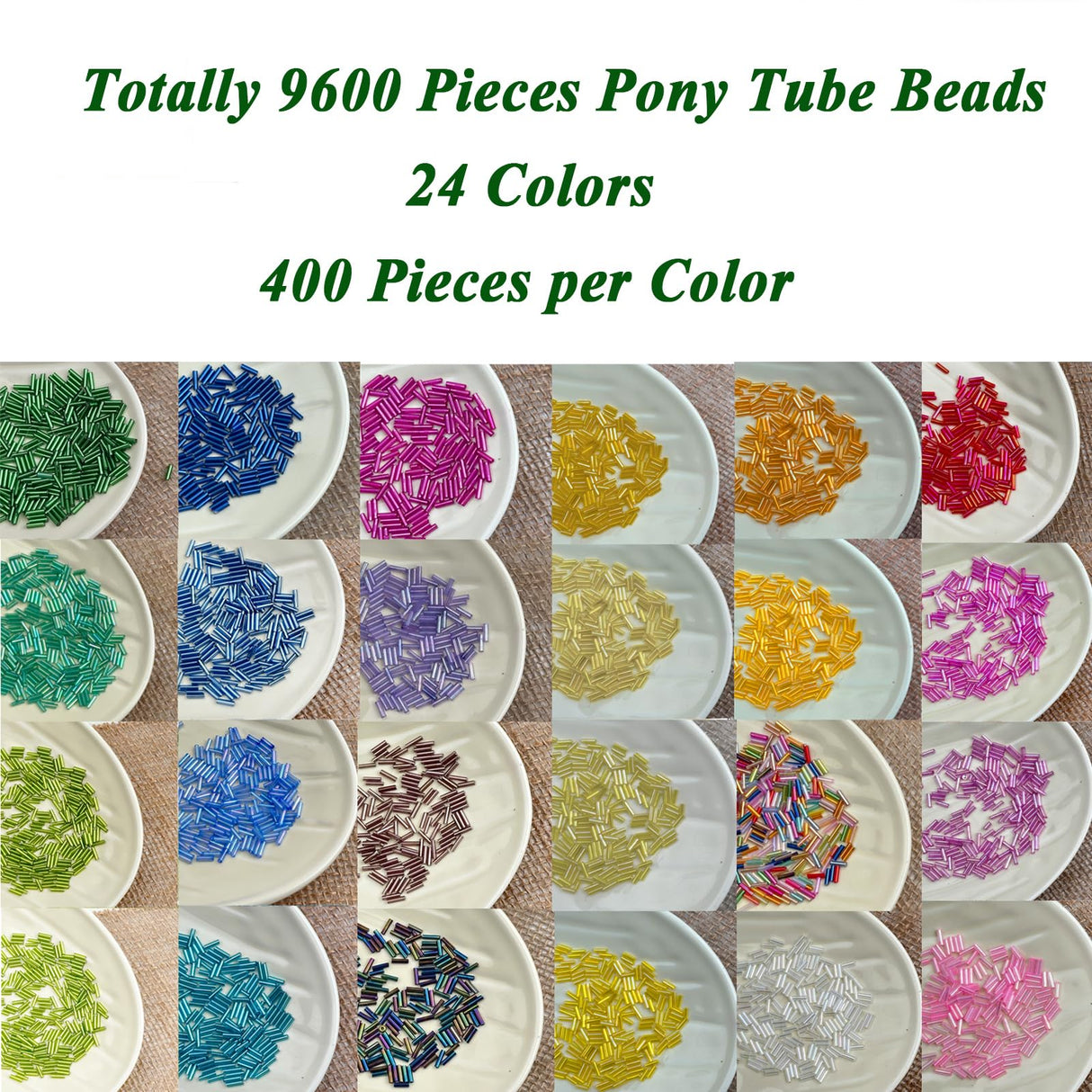 GTAAOY 9600pcs Tube Beads Kit, Glass Bugle Seed Beads for Jewelry Making, Small Craft Beads for DIY Bracelet Necklaces Craft Making with Two Crystal String (7mm/24 Colors) GTAAOY