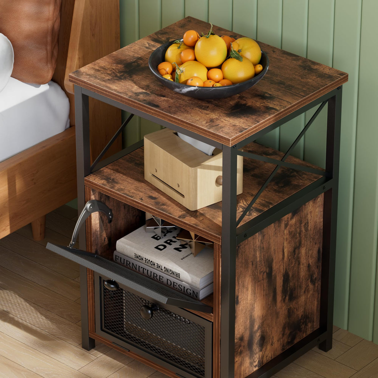 VECELO Nightstand Set of 2, End Table with Flip Drawer, Modern Night Stand for Bedroom Living Room, Office, Easy Assembly, 2 PCS, Brown VECELO