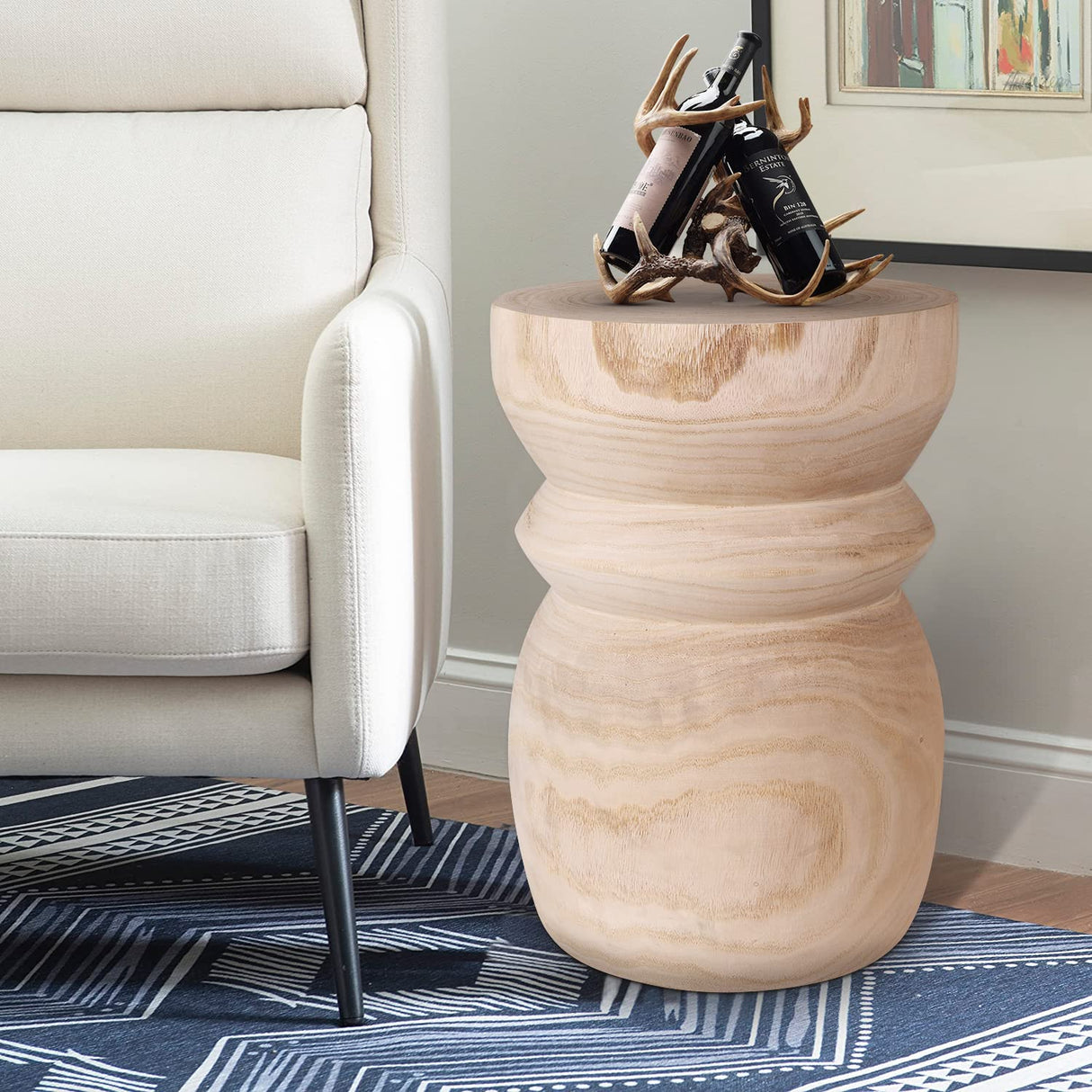 Uziass Wood Tree Stump Side Table Stool, Wooden Stump End Table Round Stump Table Outdoor Stump Table Stump Garden Stool Natural Tree Stump Side Table Uziass