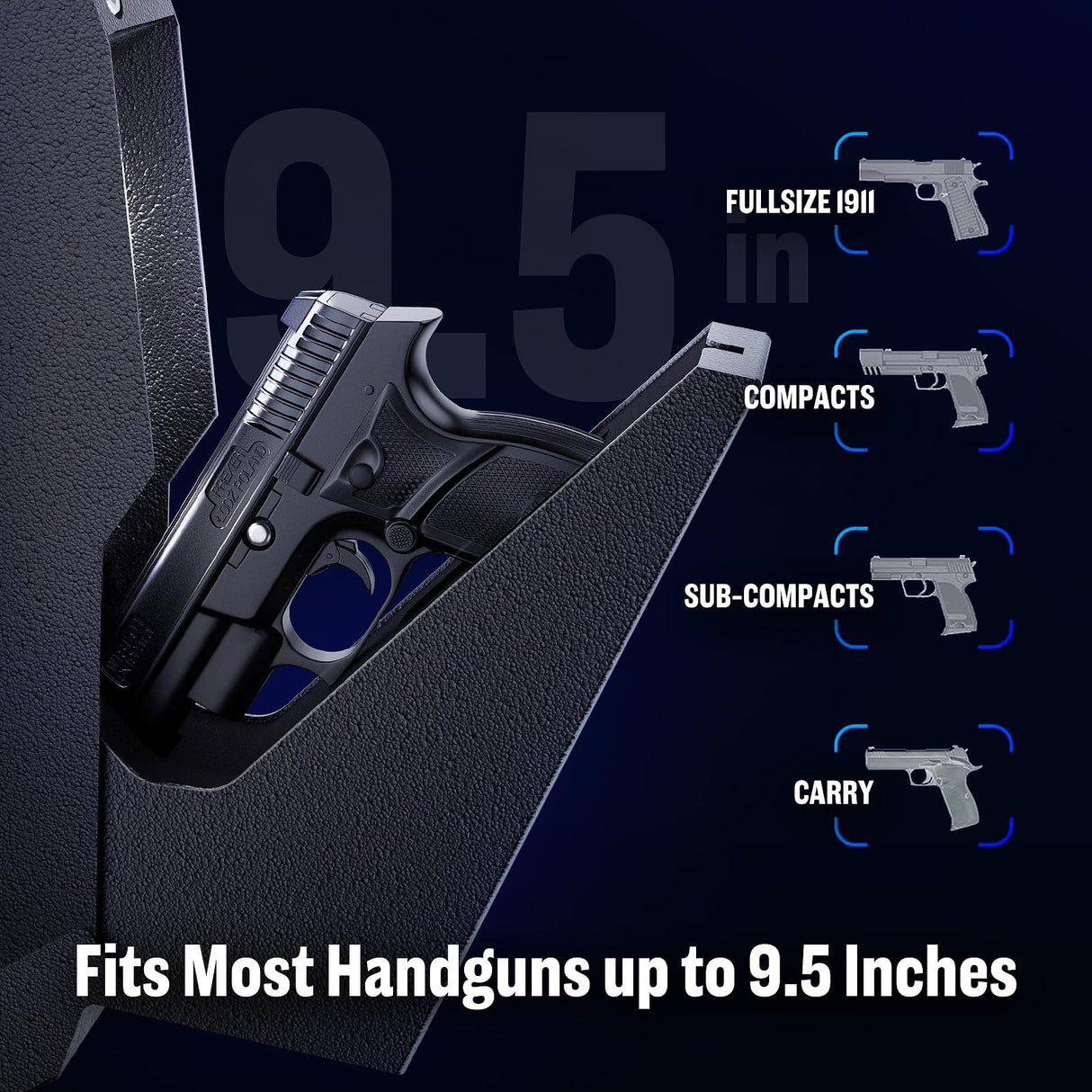 ADIMO Handgun Safe, Sturdy Steel Keypad Hidden Gun Safe, Single Gun Safe for 3-Way Drop-Down Install, Light&Silent Mode Quick Access Gun Safe for Car Desk Bedside Use, Keep Kids from Firearms Key Lock ADIMO