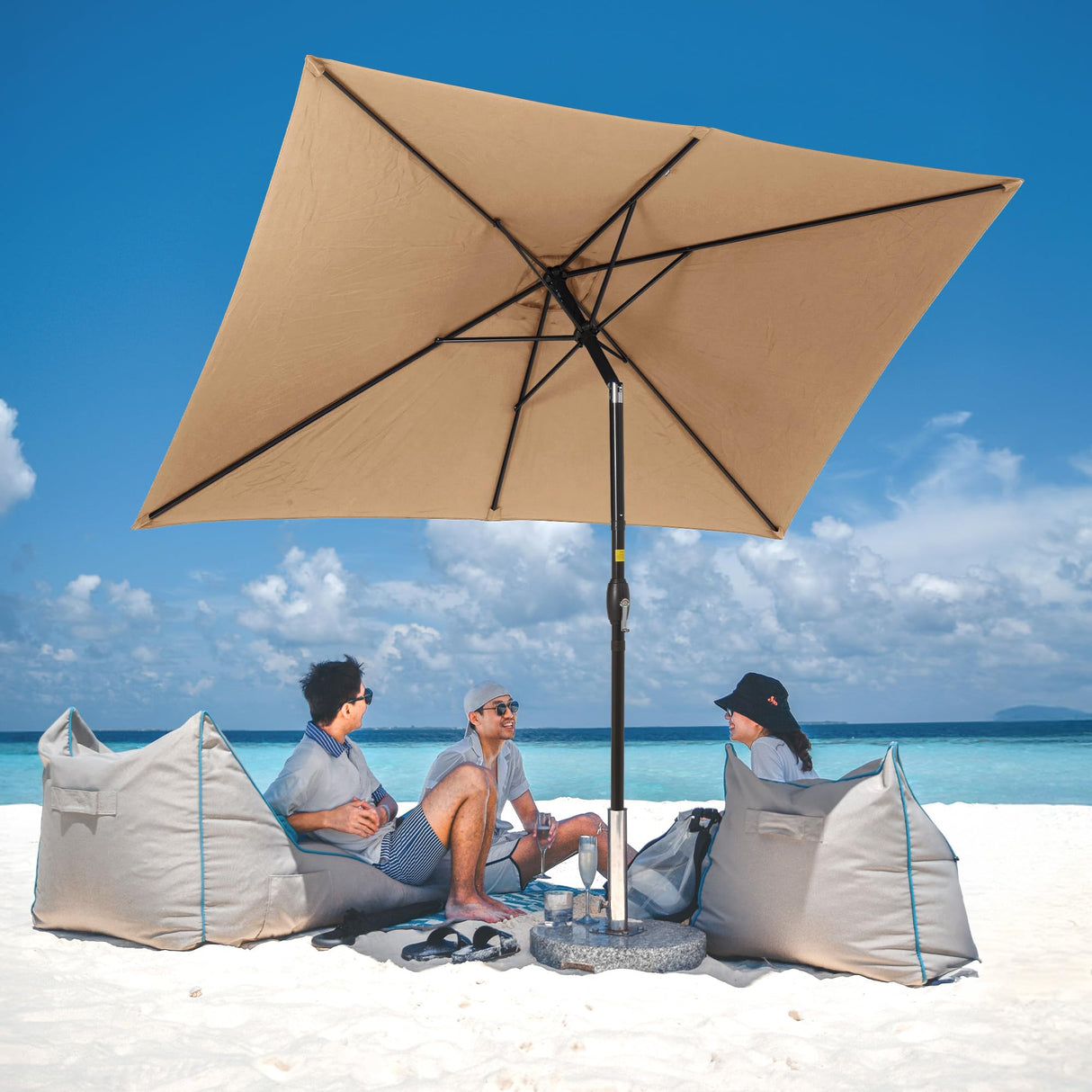 SUNVIVI OUTDOOR 6.5 x 10 Ft Rectangular Patio Umbrella Aluminum Pole, Outdoor Table Market Umbrella with Crank, 6 Steel Ribs, Polyester Canopy, Light Brown SUNVIVI OUTDOOR
