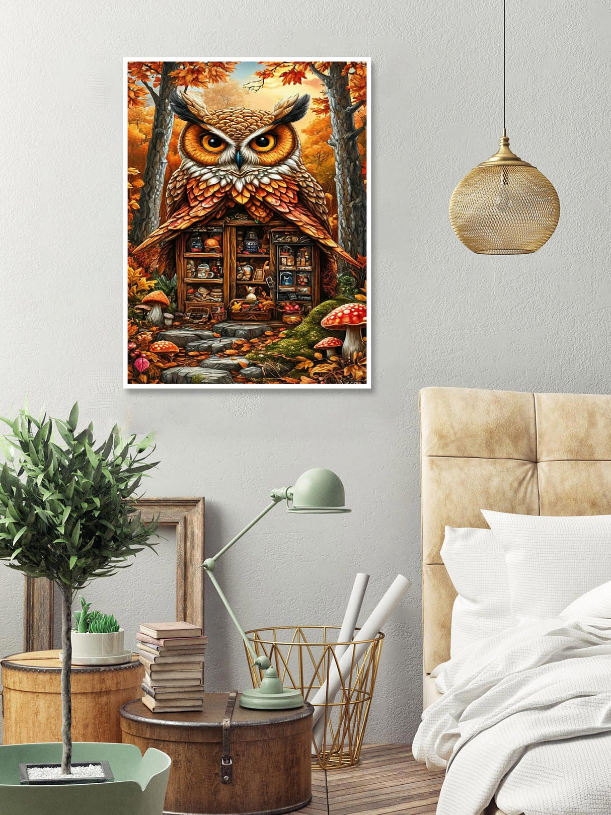 askkqtx Fall Diamond Art Kits for Adults, Owl Diamond Painting Kits for Beginners, Mushrooms DIY 5D Round Full Drill Crystal Diamond Dots Rhinestone Gem Art Craft Home Decor 12x16 Inch askkqtx