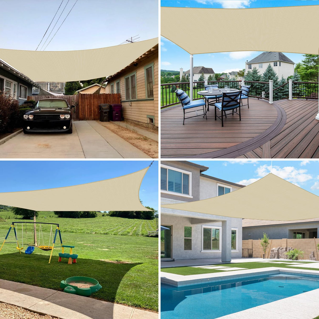 E&K Sunrise 14' x 16' Sun Shade Sail Rectangle Canopy Shade Cover UV Block for Patio Backyard Garden Outdoor (Beige) E&K