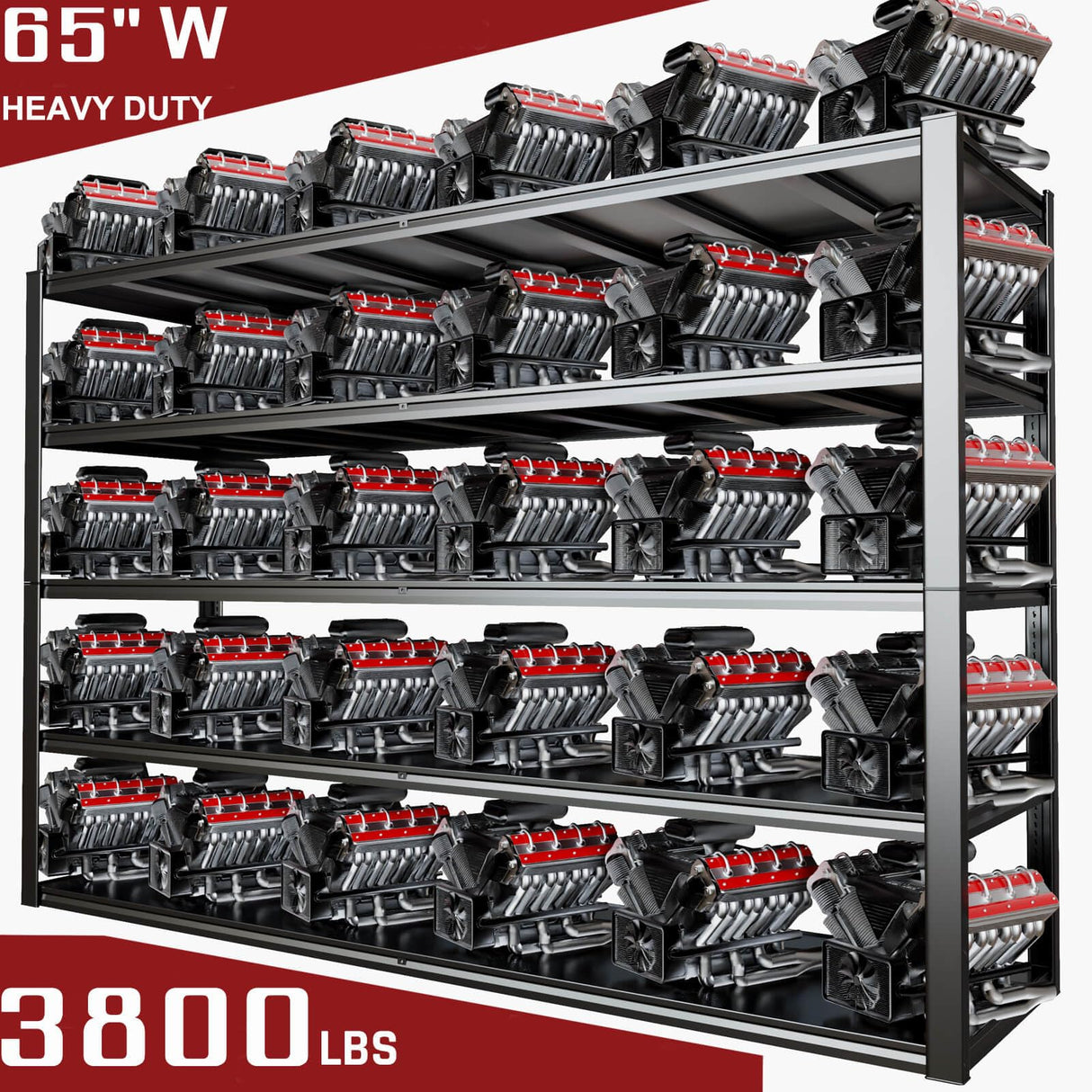 PMKES 65" W Garage Shelving Heavy Duty, Adjustable 5 Tier Metal Shelves, Commercial Metal Shelf Rack, Industrial Shelving PMKES