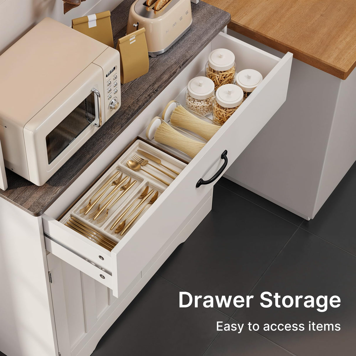 Gizoon 71" H Pantry Cabinet with LED Lights, Tall Farmhouse Kitchen Storage Cabinet with Charging Station, Modern Coffee Bar with Doors and Drawers, for Dining Room, Tabletop-Grey Gizoon