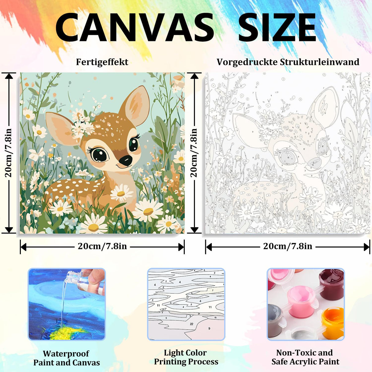 Aestalrcus Paint by Numbers Kit for Kids with Frame, Deer Paint by Numbers for Kids Ages 4-8-12,DIY Acrylic Oil Painting for Home Wall Decor Gift 8 x 8 Inch (with Frame Easel) Aestalrcus