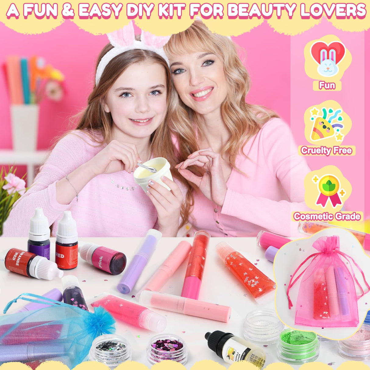 JCOOS Lip Gloss Making Kit and Lip Balm Making Kit, Make Your Own Lip Gloss Kit, Lip Balm Kit, Lipgloss Tubes, Moisturizing Base, Glitter, Kids Makeup Lipgloss Sets for Girls, Fun Stuff for Teens Gift Jcoos