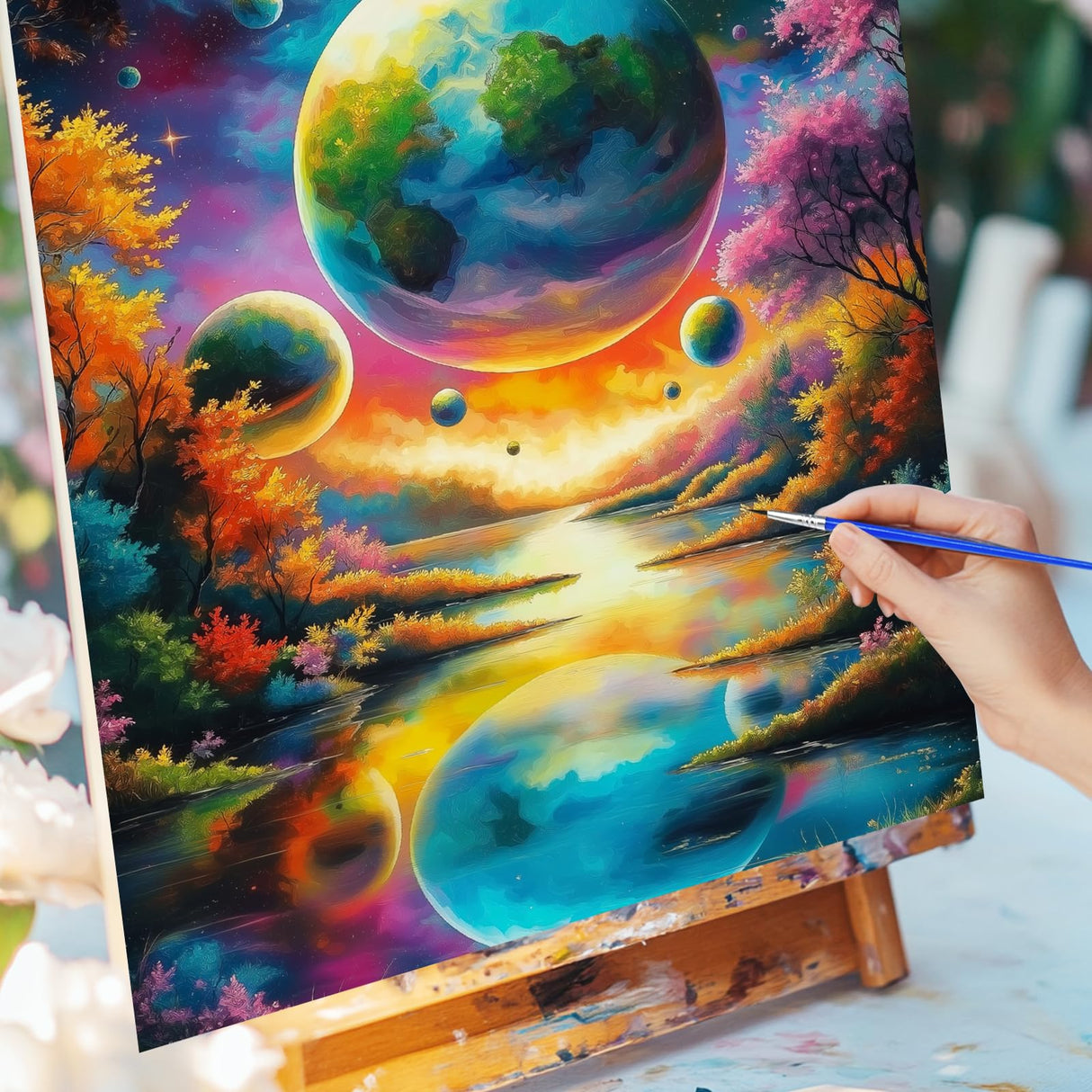 WEBEEDY Planet Space Large Paint by Numbers Kit for Adults Beginners Painting by Numbers on Canvas Complete Paint and Sip Sets Oil Painting Kit for Party Home Wall Decor Art Craft Gifts, 16x20'' WEBEEDY