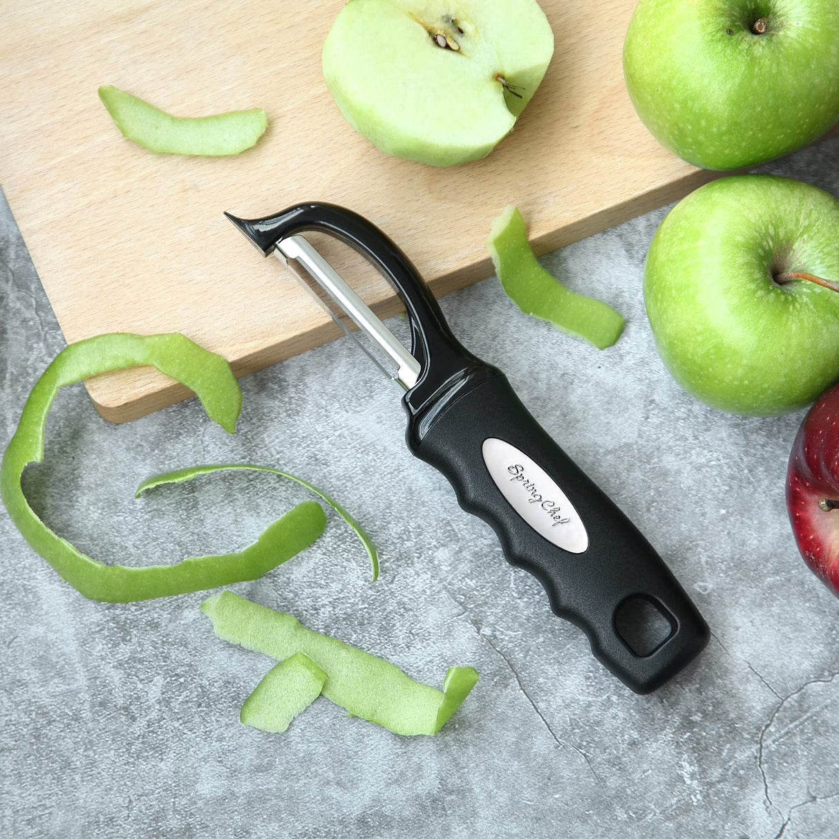 Spring Chef Premium Swivel Vegetable Peeler, Soft Grip Handle and Ultra Sharp Stainless Steel Blades - Perfect Kitchen Peeler For Veggie, Fruit, Potato, Carrot, Apple - Black Spring Chef