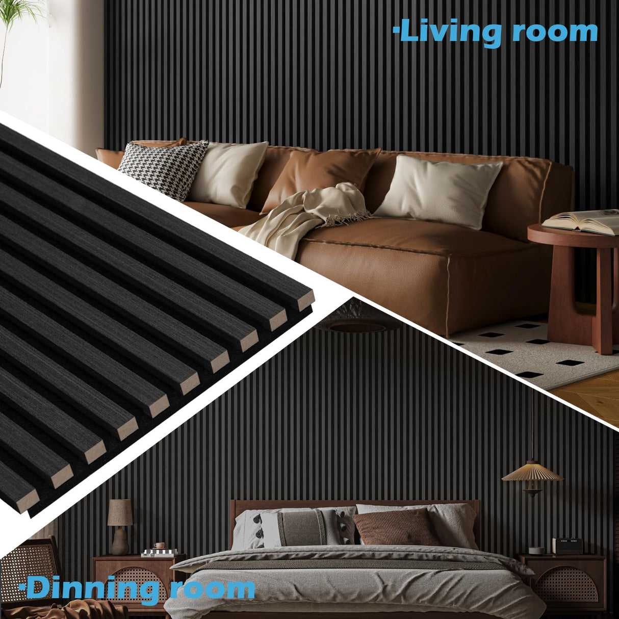 Art3d 2-Pack 108" x 12" Acoustic Wood Panels for Wall, Soundproof Wood Slat Panel for Wall and Ceiling, 3D Fluted Sound Absorbing Paneling for Interior Wall Decor, Living Room, Bedroom - Blackwood Art3d