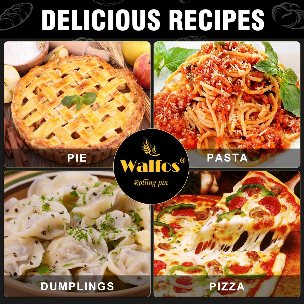 Walfos French Rolling Pin Set - Natural Wooden Rolling Pins (8inch, 15.7inch), Baking Dough Roller for Pizza, Pie, Pasta, Bread, Pastry, No Coating Walfos