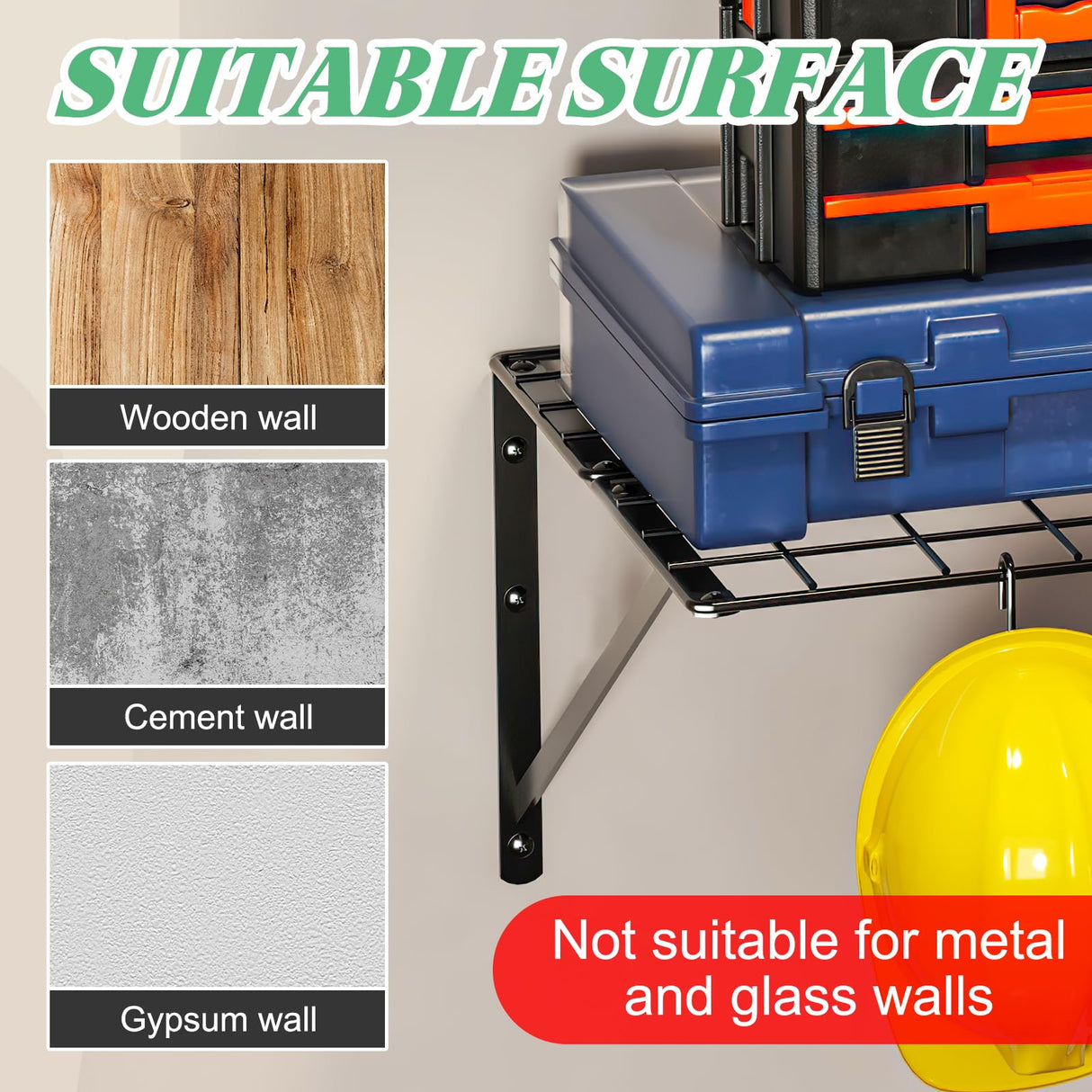 2 Pack Garage Tool Organizer Shelves Wall Mount with Wire basket, Heavy Duty Garage Wall Shelving with 4 Wall Hangers, Wire Shelf Basket Tool Organizer for Garage Garden Yard Organization and Storage LUMAMU