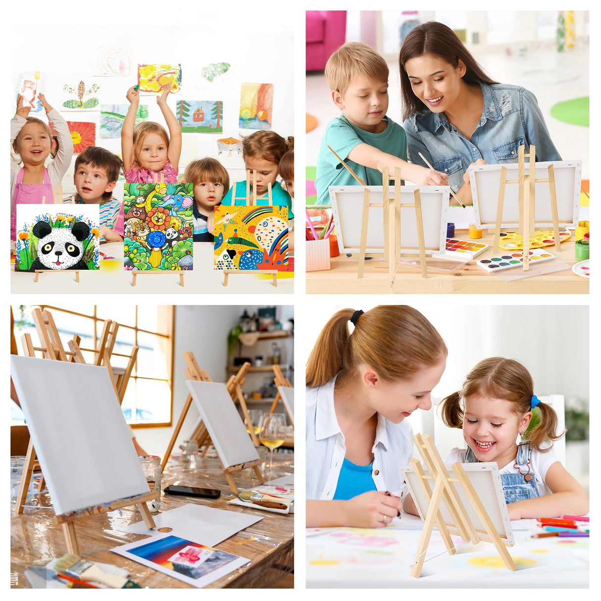 ESRICH 24 Pack 11.8" Wood Easels,Small Tabletop Display Stand,Easel Stand for Painting,Painting Party,Kids Student Tabletop Easels for Painting, Portable Canvas Photo Picture Sign Holder ESRICH