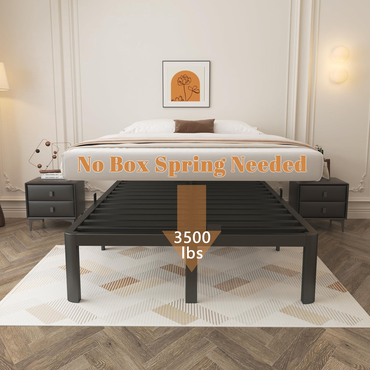 KOSOSO 14 Inch King Size Bed Frame, Black King Bed Frame with Metal Anti-Slip Baffles, No Box Spring Needed, Heavy Duty Steel Platform Support, Round Corner Design, Noiseless, Storage Space KOSOSO