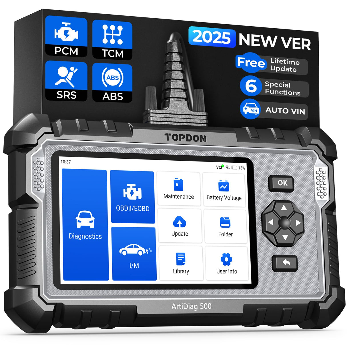 OBD2 Scanner TOPDON AD500, Oil SAS Throttle TPMS BMS EPB Reset, Engine ABS SRS Transmission, Diagnostic Scan Tool, AutoVIN, Car Check Engine Code Reader with Battery Test, Lifetime Wi-Fi Free Update TOPDON