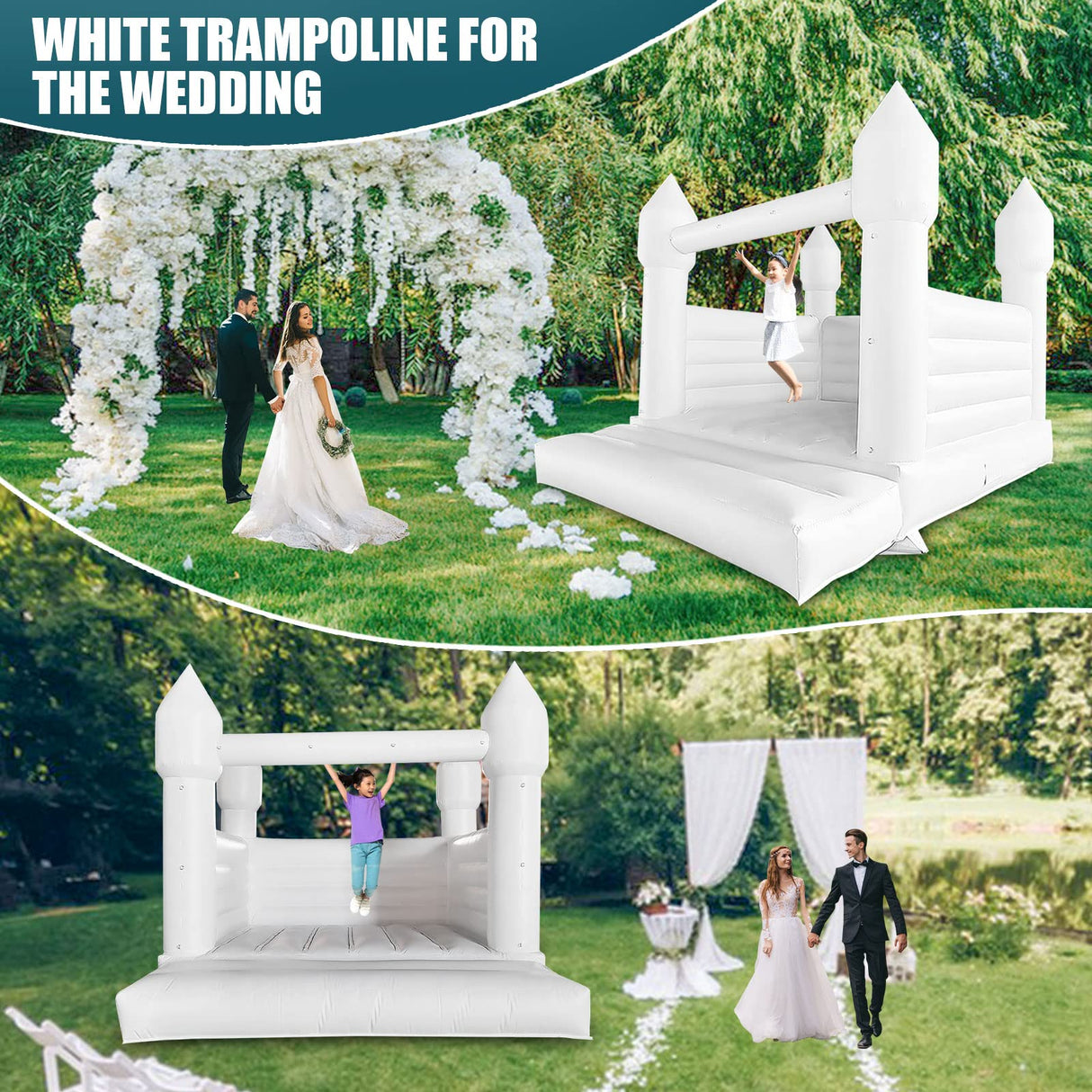 White Bounce House for Adults Kids, 13.5FT PVC Commercial Grade Bounce House for Kids 5-12 with 750W Powerul Blower, Inflatable Large Bounce House Wedding Birthday Party Decorations 13.5 x 11.5 x 10FT awesmflate