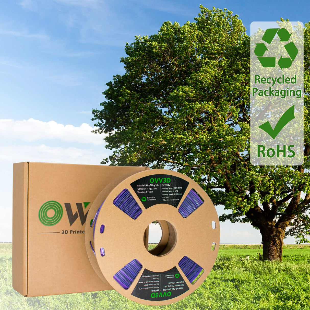 PLA Filament 1.75mm, 3D Printer Filament Silk Black Purple Color Changing, Silk PLA Filament, 3D Printing Filament 1.75 +/-0.02mm, 1kg OVVNYXE