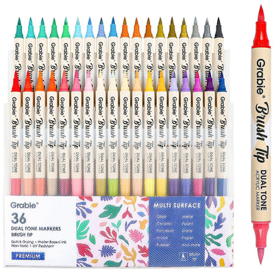 Grabie 72 Colors Paint Markers, Paint Pens, Acrylic Paint, Acrylic Paint Pens with 36 Dual-Color Brush Tips, Double Tipped Acrylic Paint Markers for Rocks, Acrylic Markers for Art Supplies