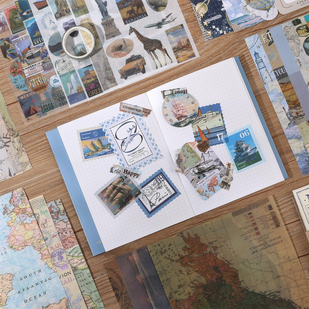 Auguro World Travel Scrapbook Kit A6 Grid Notebook Stationery Junk Journal Kit Scrapbooking Supplies Kit Craft DIY Gift for Adult Teen Girl Auguro