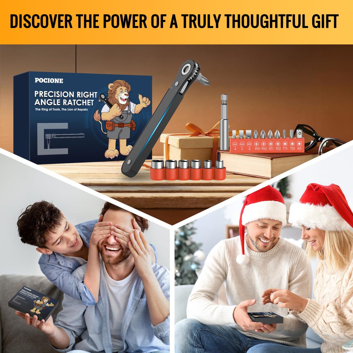 Right Angle Screwdriver Mens Gifts - 90 Degree Offset Ratcheting Screwdriver Pocket Mini Low Profile Ratchet Wrench Bit Socket Set for Tight Space Cool Gadgets EDC Gear Tool Stocking Stuffers for Men POCIONE