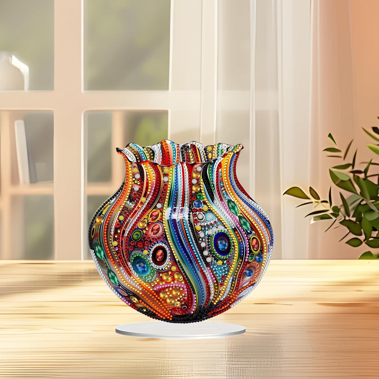JJFox DIY Tabletop Diamond Art Painting Kit,Special Shaped Rhinestone Desk Placement Ornament,Home Stand Up Gem Painting Craft Kit,Gift,Double Sided. (Vase-1) JJFox