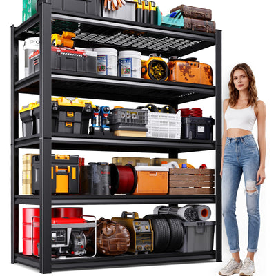 Garage Shelving-3500 lbs 5 Tier Storage Shelves,Adjustable Heavy Duty Metal Shelving Unit and Storage Large Wire Rack,Utility Steel Shelf for Warehouse Industrial Pantry Basement -72"x59"x20",Black