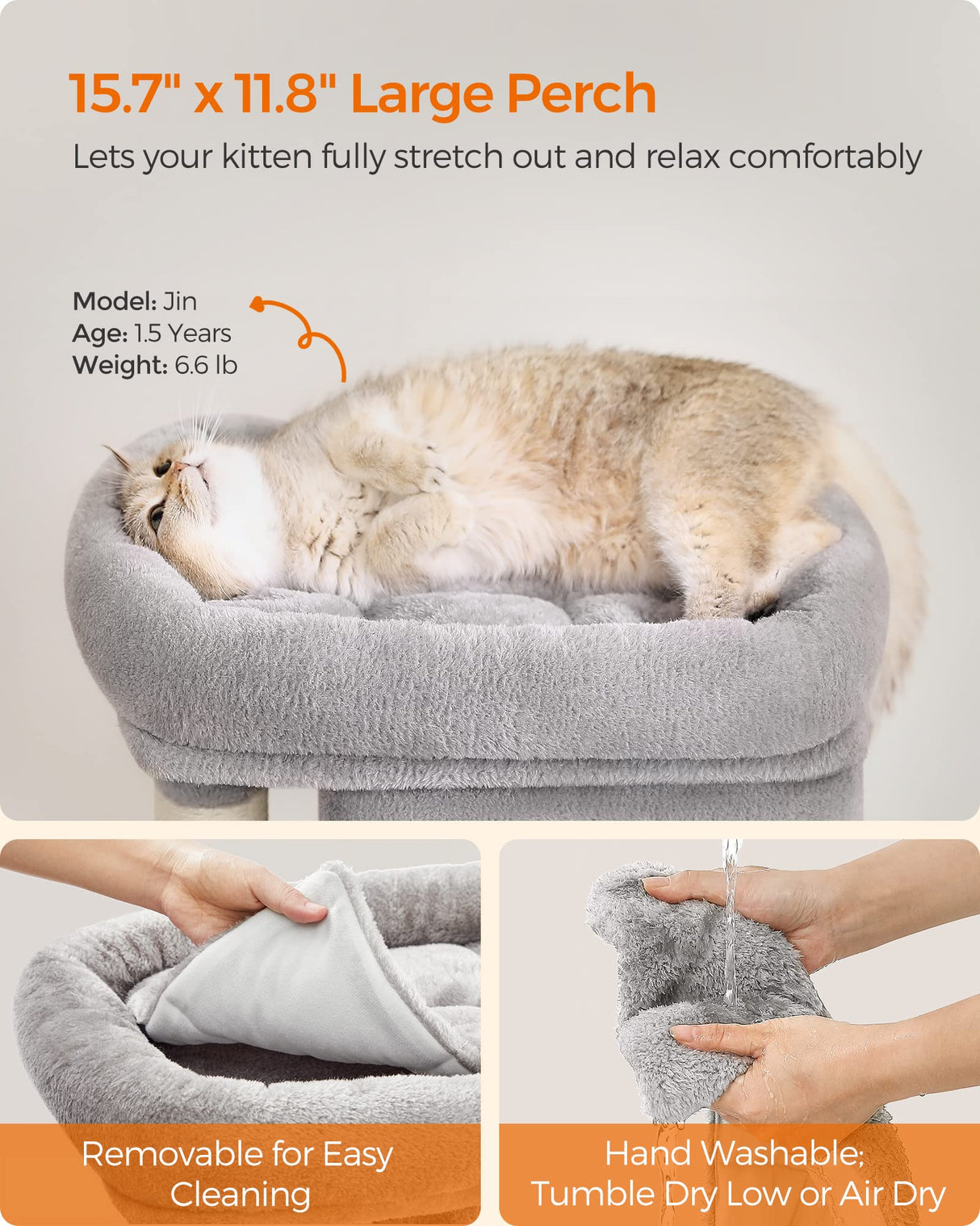 Feandrea Cat Tree, 26.4-Inch Cat Tower, S, Cat Condo for Kittens up to 7 lb, Large Cat Perch, 2 Cat Caves, Scratching Post, Light Gray UPCT611W01 Feandrea