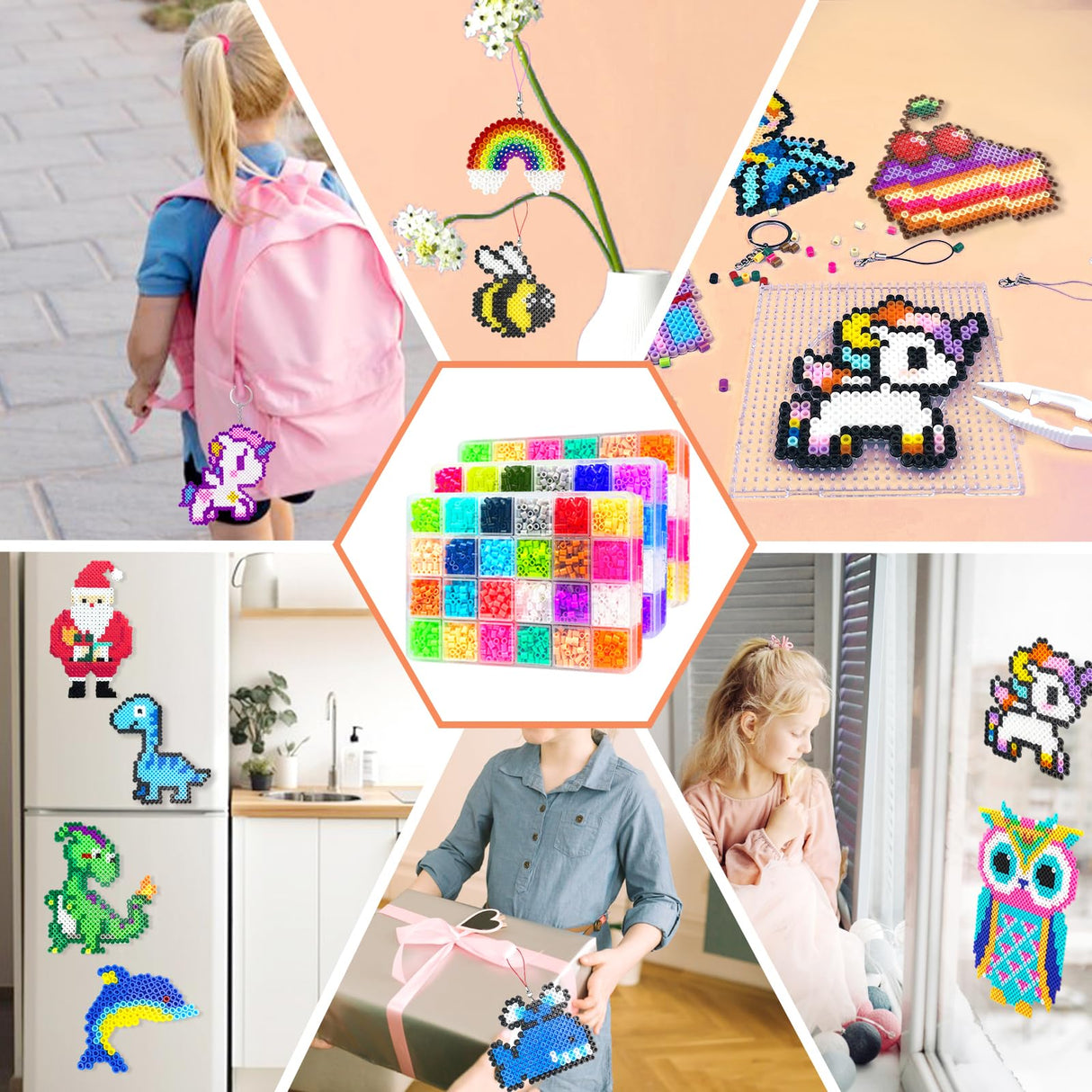 Fuse Beads Kit - 72 Colors 5mm Fuse Beads Set with Pegboards, Ironing Papers and Accessories, Fuse Beads 3 Boxes, DIY Craft Kits for Kids, Arts and Crafts Gifts for Girls & Boys Christmas Birthday AJAZPER