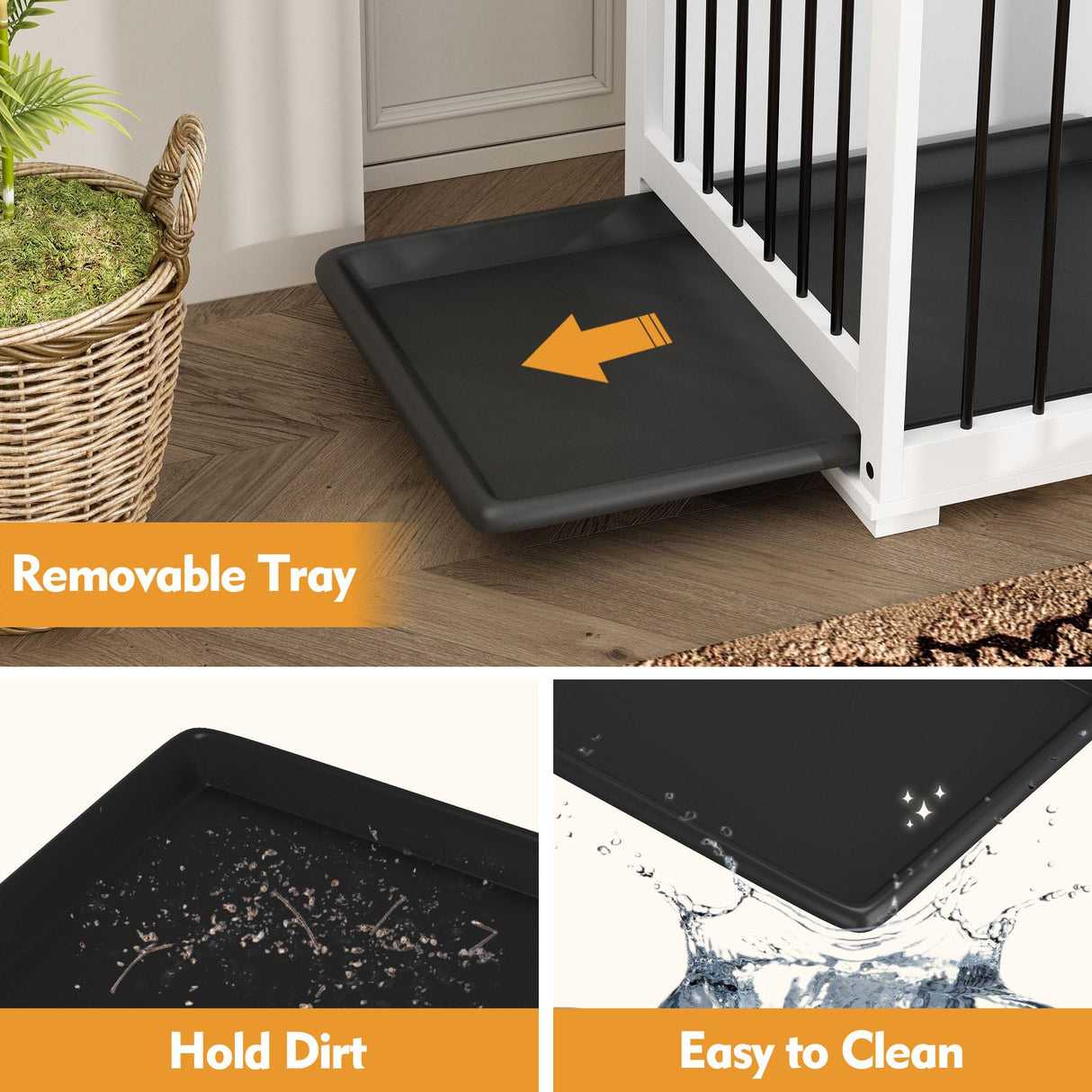 PIAOMTIEE 70.9" Large Double Dog Crate Furniture, Wooden Dog Crate Kennel Furniture with Divider & 2 Trays, Dog Crates Furniture for Large or 2 Medium Dogs Indoor, White PIAOMTIEE