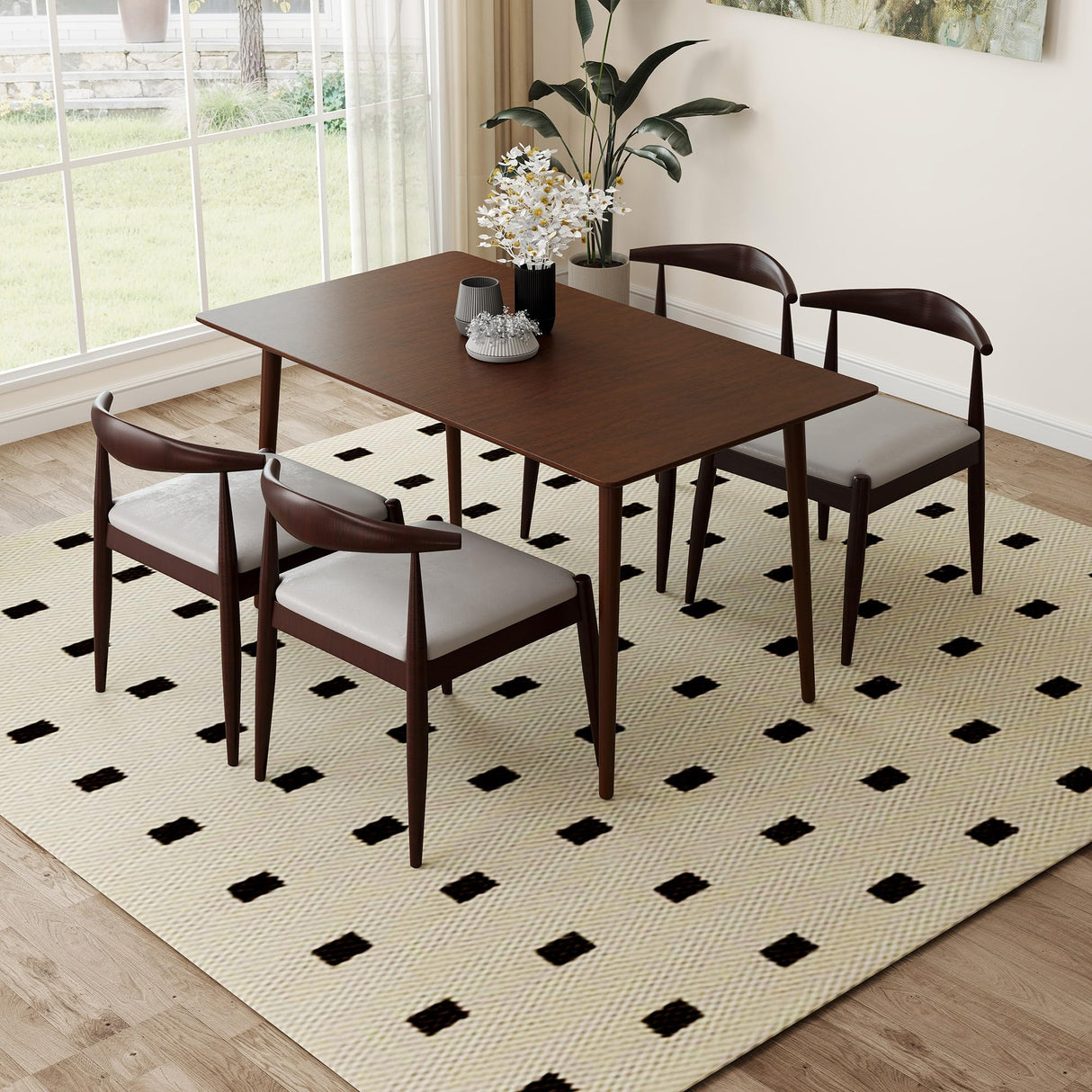 LUCKYERMORE Mid Century Dining Room Chairs Set of 4, Modern Kitchen Chairs with Solid Wood Indoor Classic Wishbone Chairs with Soft Cushion for Restaurant Cafes Farmhouse, Walnut, No Assembly Needed LUCKYERMORE