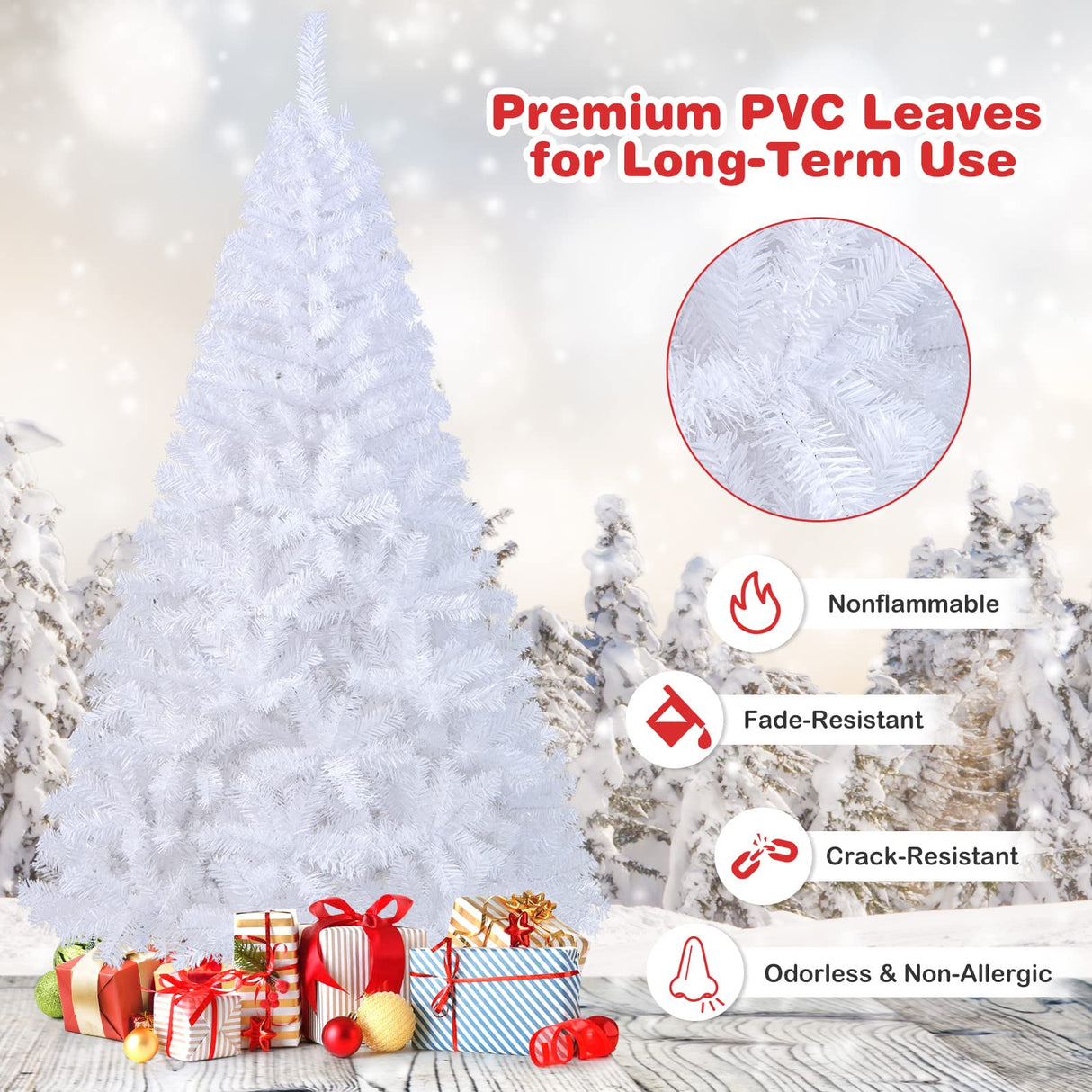 COSTWAY 6Ft-Artificial-PVC-Christmas-Tree-W-Stand-Holiday-Season-Indoor-Outdoor-White COSTWAY