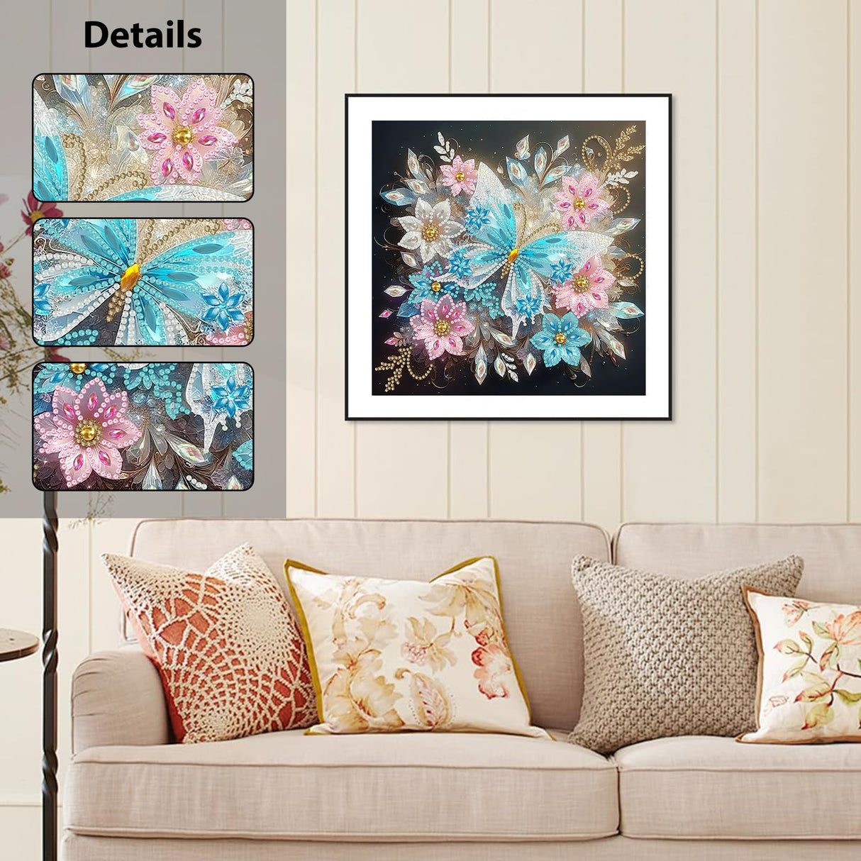 Aestalrcus Butterfly Diamond Painting Kits for Adults, Butterfly Flowers Special Shape Diamond Art Kits for Adults, DIY Gem Art Crystal Rhinestones for Gift Home Wall Decor 12x12 Inch Aestalrcus