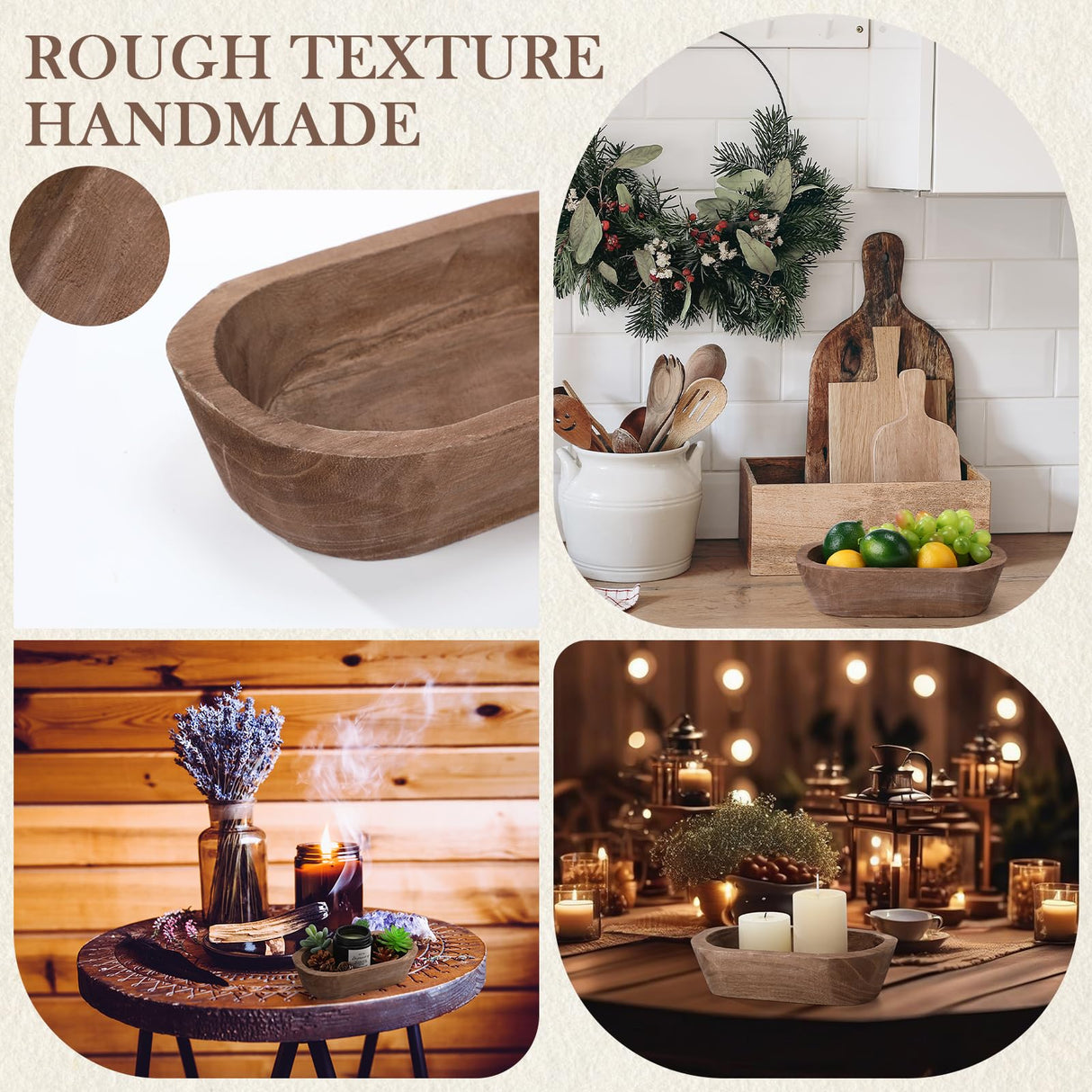 Tioncy 12 Pcs Wooden Dough Bowls for Candle Making Rustic Wood Dough Bowl Bulk Decorative Wooden Bowls for Decor Hand Carved Paulownia Wood Bowls with Cards for Food Bread Fruits Farmhouse Home Decor Tioncy