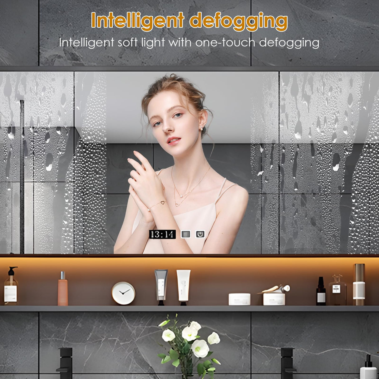 LUTHXAY 60 inch Floating Bathroom Vanity, Double Sink Bathroom Vanity with Smart Defogger Mirror Cabinet, Wall-Mounted Bathroom Vanity, Bathroom Cabinet with Optimized Storage Space,White LUTHXAY