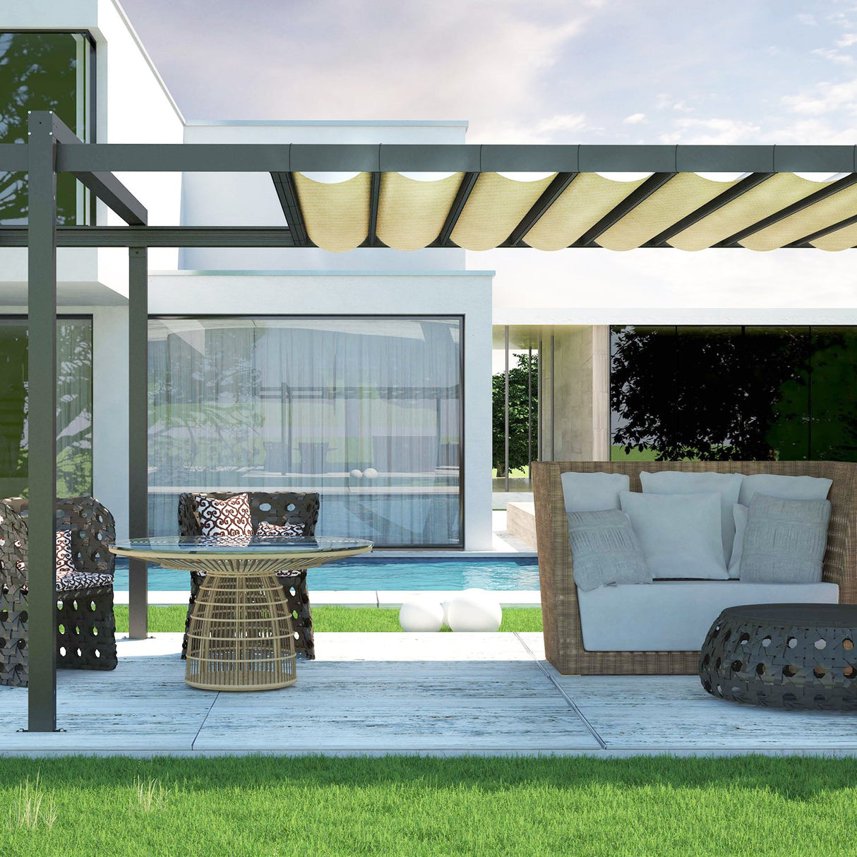 E&K Sunrise 18' x 18' Sun Shade Sail Straight Edge Rectangle Canopy Shade Cover with D-Ring Grommets UV Block for Outdoor Pergola Backyard Garden Patio Deck (Beige) E&K