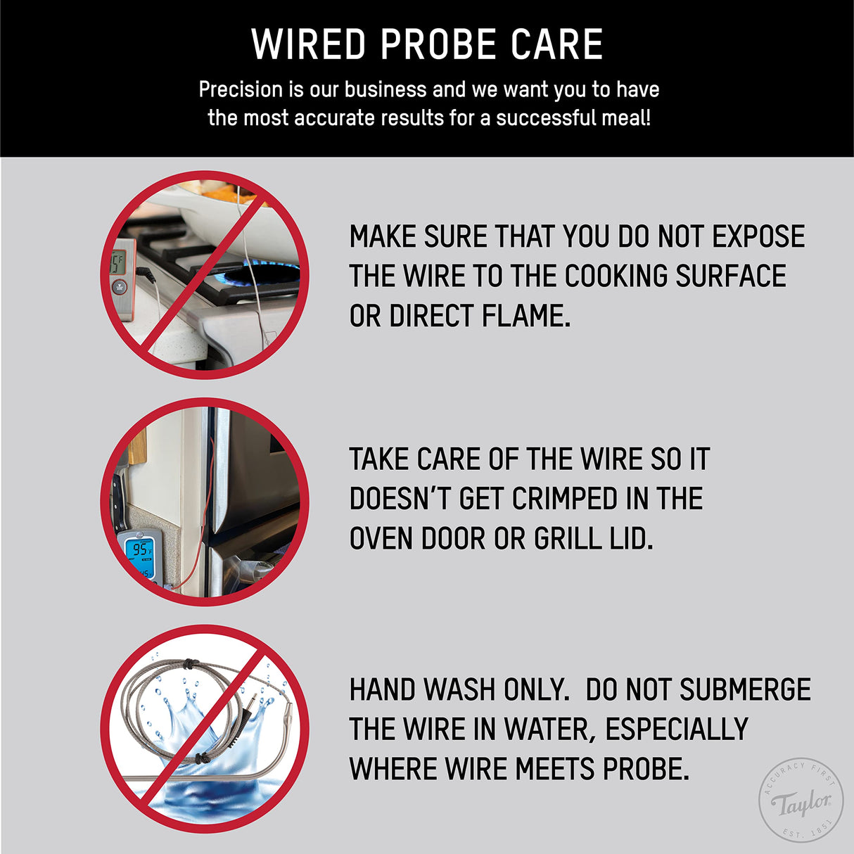 Taylor Programmable with Timer Instant Read Wired Probe Digital, Meat, Food, Grill BBQ Cooking Kitchen Thermometer with Timer, Gray Taylor