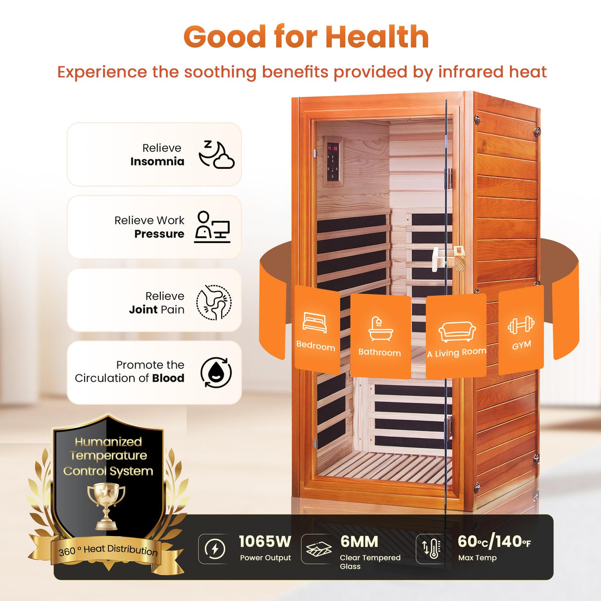 ToTibuy Far Infrared Sauna for Home 1 Person Indoor Wood Sauna Personal Spa Room 1065W 120V with Red Light Bluetooth Speakers 31.5"x31.5"x63" ToTibuy
