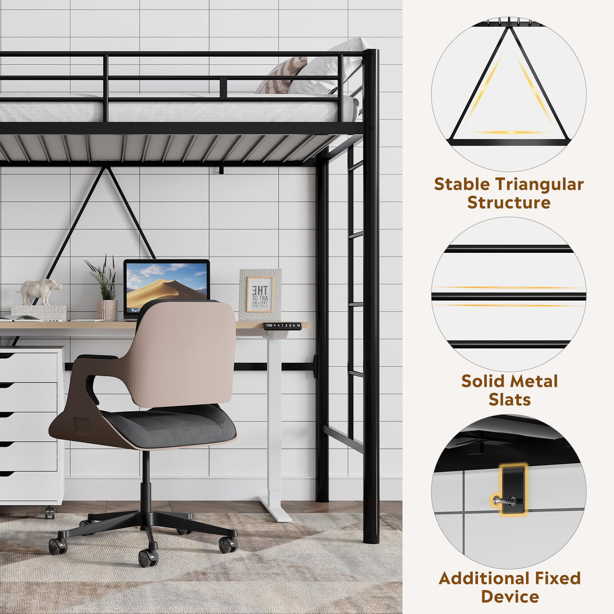 WLIVE Loft Bed Twin Size, Heavy Duty Metal Loft Bed with Safety Guard & Ladder, Noise Free, No Box Spring Needed, Black WLIVE