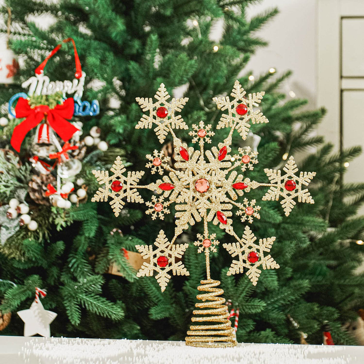 Christmas Tree Topper Indoor Festive Christmas Snowflake Treetop Metal Decoration for Holiday Home Ornament Topadorn