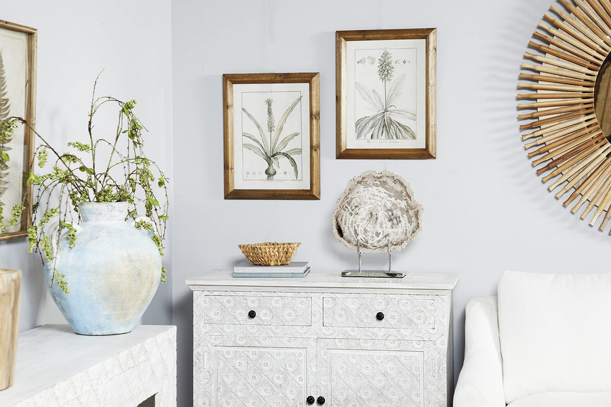 Deco 79 Wood Leaf Framed Wall Art with Brown Frame, 2 Count(Pack of 1) 17"W, 22"H, Light Brown Deco 79