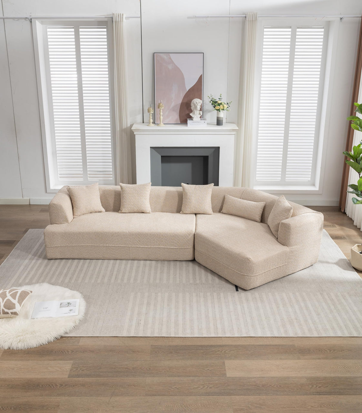 Merax 125" Large Sofa Couch, 2 Piece Free Combination, Modern Modular Upholstered Sectional Corner Sofa with Pillows and High-Density Foam for Living Room, Bedroom, Salon, Light Brown Merax