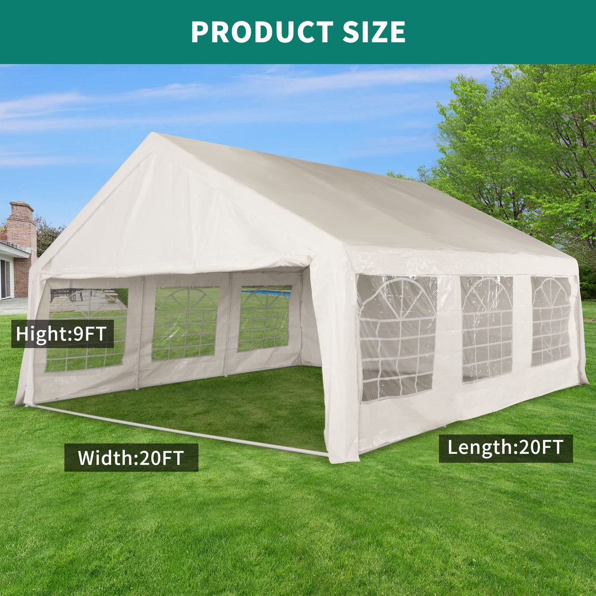 YITAHOME 20x20 ft Party Tent Heavy Duty Wedding Event Shelters Outdoor Upgraded Galvanized Canopy with Large White Roof, Removable PVC Sidewalls & 3 Storage Bags YITAHOME