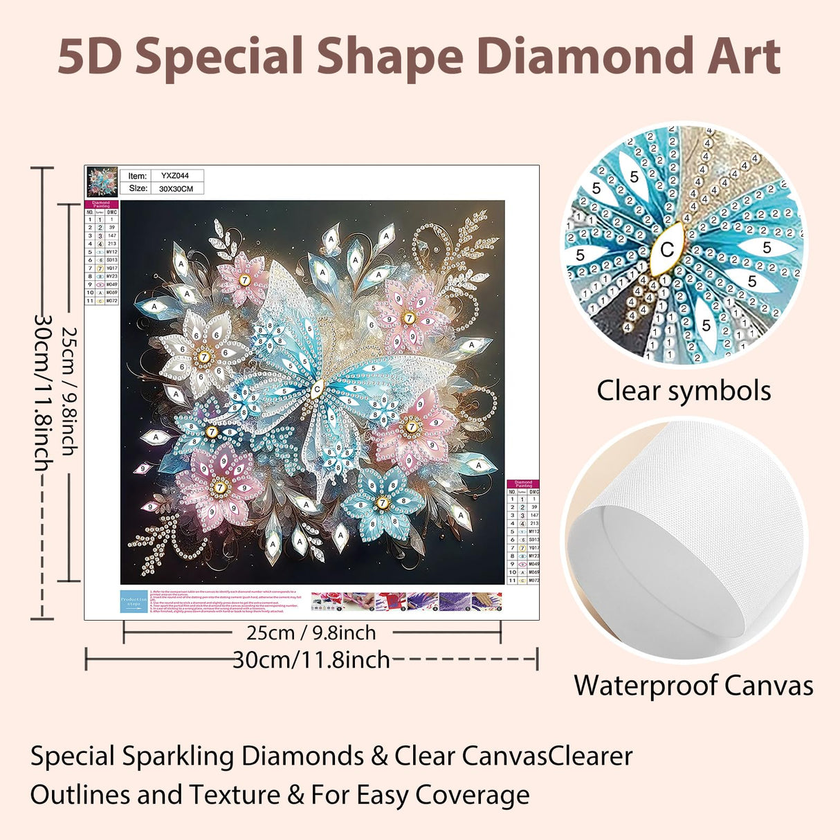 Aestalrcus Butterfly Diamond Painting Kits for Adults, Butterfly Flowers Special Shape Diamond Art Kits for Adults, DIY Gem Art Crystal Rhinestones for Gift Home Wall Decor 12x12 Inch Aestalrcus