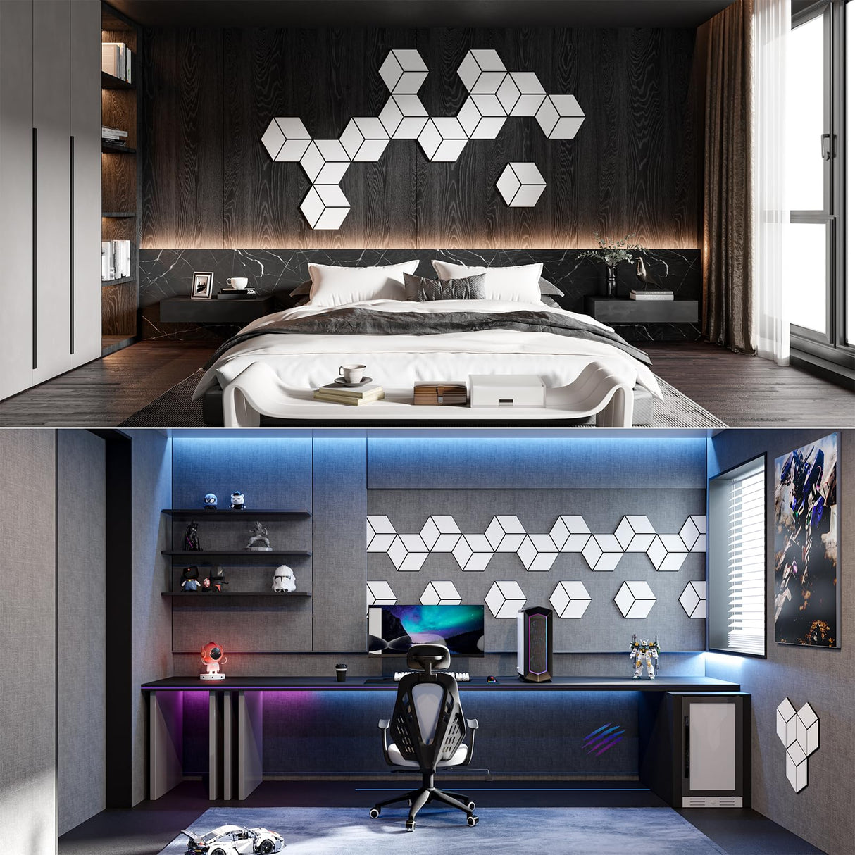 22-Pack Self-Adhesive Acoustic Panels, 12" x 10" x 0.4" – High-Density, Flame-Resistant Soundproof Foam. Absorbs Noise and Eliminates Echoes. Enhance Your Space with Hexagonal 3D Design, White Face. Dailycooper