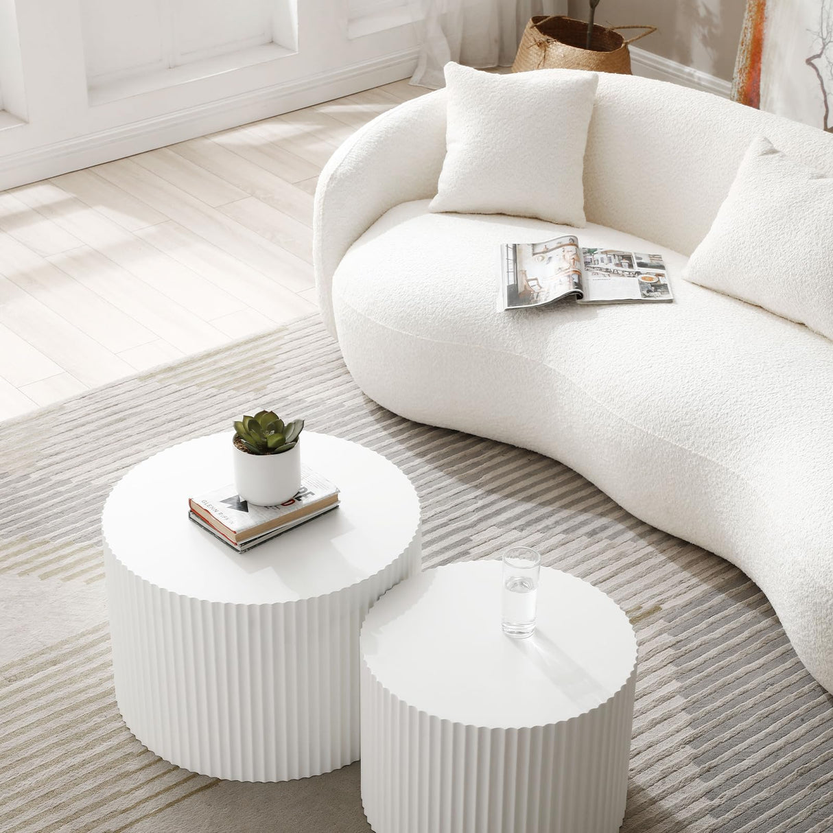 mr.waiba 94” Modern Elegant Curved Sofa Mid-Century Luxury Style Curved Back Comfortable Boucle Curved Sofa for Bedroom, Office, Apartment 4 Seater Fabric Sofa (Beige White) mr.waiba