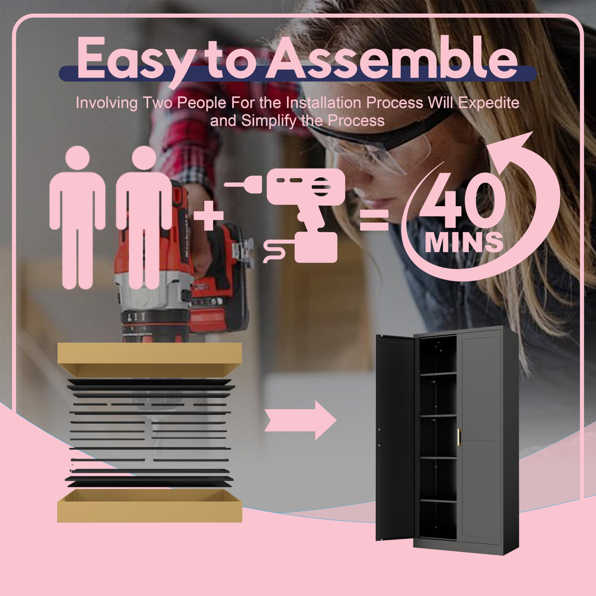 UNICOLY 71" Storage Cabinet, Metal Pantry Cabinet, Kitchen Pantry Storage Cabinets with Doors and 4 Shelves for Laundry Room, Living Room, Dinning Room, Assembly Required, Black UNICOLY