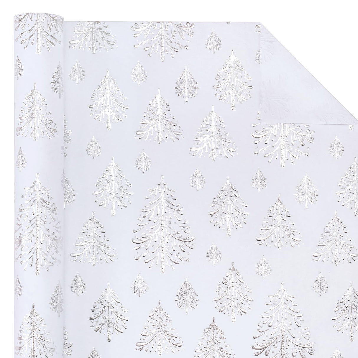 WRAPAHOLIC 3D Kraft Christmas Wrapping Paper Roll - Mini Roll - 17 Inch x 16.5 Feet - Silver and White Christmas Tree Wrapping Paper with Embossed Perfect for Holiday, Party Celebration WRAPAHOLIC